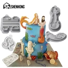 SHENHONG силиконовая форма для украшения тортов с морской тематикой, помадки, колонны русалки Нептуна, форма для пасты, глина, форма для выпечки