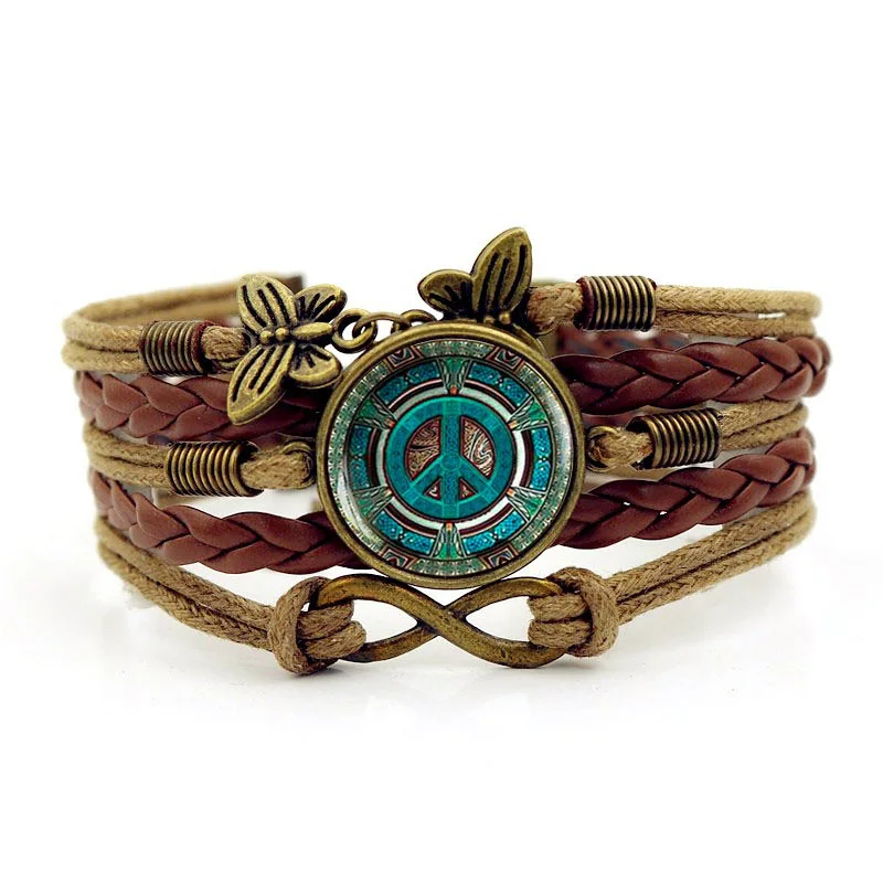 Многослойный стеклянный выпуклый Комбинированный браслет-хиппи ручной работы