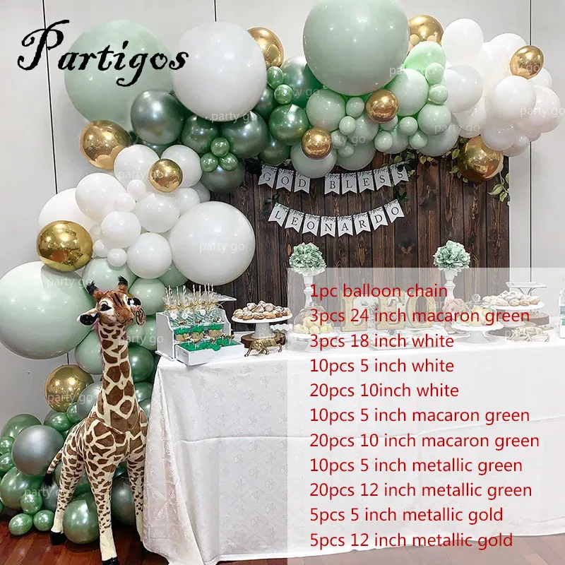 

107pcs Latex Balloons Jungle Party Balloon Chain Macaron Green White Garland Metal Gold Balloon Birthday Party Wedding Decor