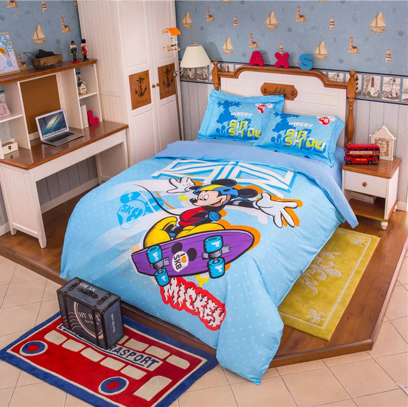 Mickey mouse comforter bedding set for children bed decor single size quilt covers queen bedspread fitted sheet 3-5pcs promotion | Дом и сад