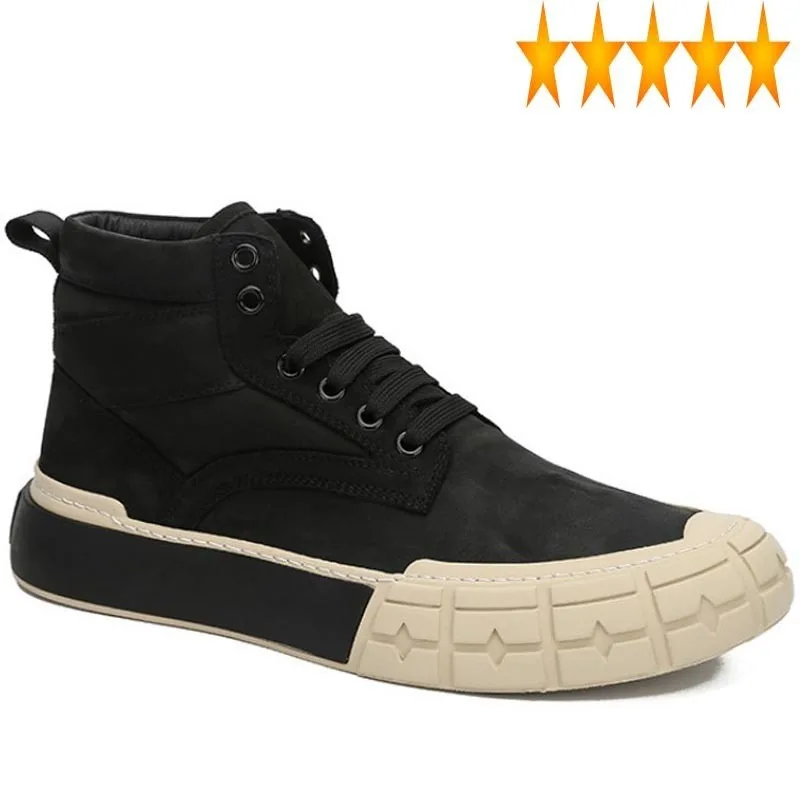 

Cow Fashion Mens High Top Suede Leather Casual Zapatos De Hombre Joggers Shoes Lace Up Platform Tenis Sneakers