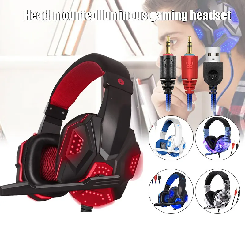 

3.5mm USB Gaming Headset with Microphone LED Light Gaming Headphone for Computer PC ND998