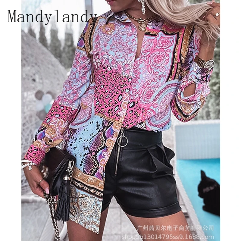 

Модная Осенняя рубашка Mandylandy с длинным рукавом и отложным воротником, облегающая Асимметричная рубашка, Женская Повседневная Прямая рубаш...