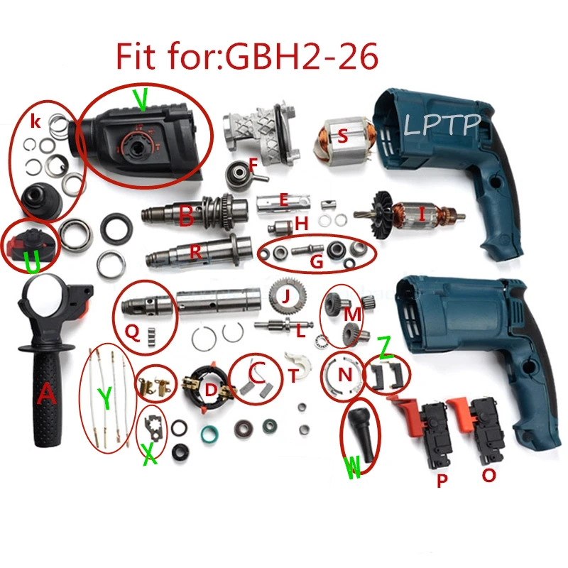 

Replacement 26mm electric drill hammer part for Bosch GBH2-26D/DRE rotory hammer handle gear shaft switch rotor drill chuck