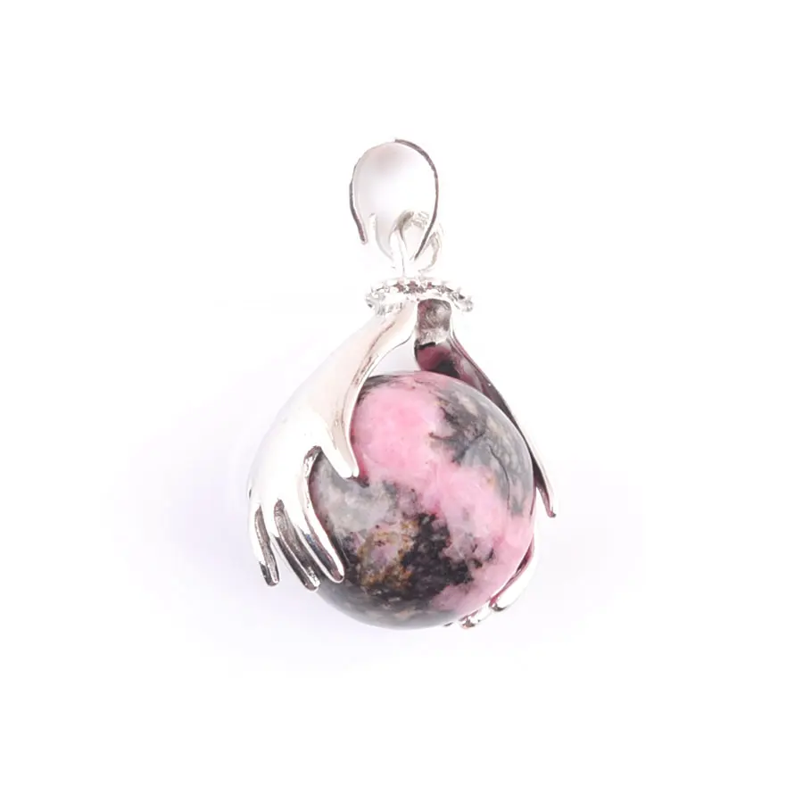 

WOJIAER Natural Crystal Palm Pendant Mineral GemStone Rhodochrosite Round Ball Bead For DIY Men Female Necklace Jewelry N3152