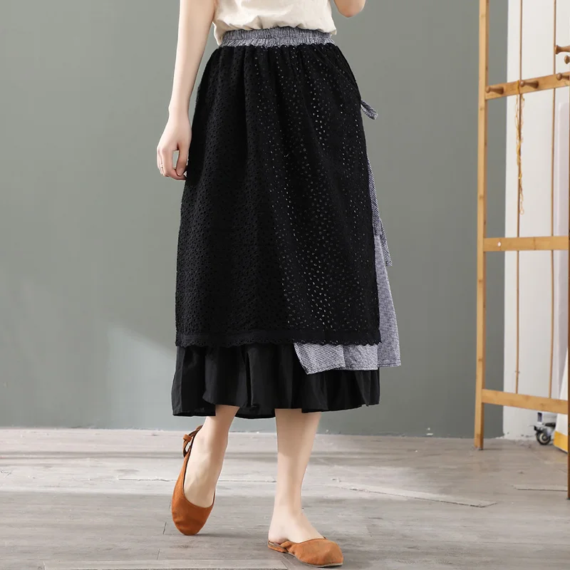 

Lamtrip Vintage Floral Lace Layers Skirt Plaid Saia Mori Girl