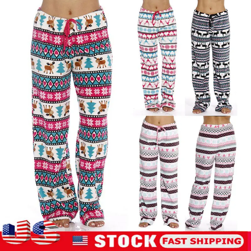 Теплая женская пижама с рождественским принтом штаны для отдыха мягкие животных