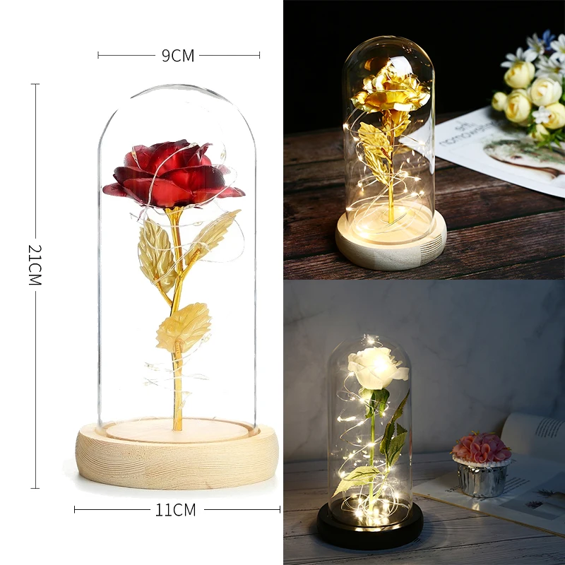21 см светодиодный вечный эксклюзивный цветок розы в стеклянном куполе красота и