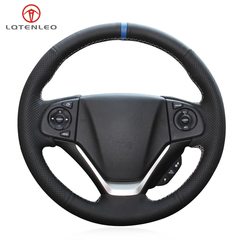 LQTENLEO Black Genuine Leather Hand-stitched Car Steering Wheel Cover For Honda CRV CR-V 2012 2013 2014 2015 2016 2017 2018
