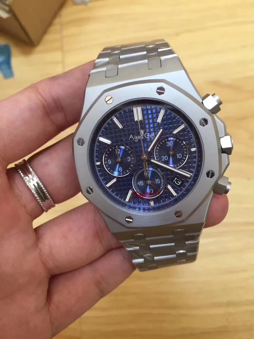Кофе Топ люксовый бренд новые мужские часы кварцевые хронограф MoonPhase Сапфир из нержавеющей стали Задняя стеклянная светящаяся Военная Черная Синяя - Цвет: Кофе