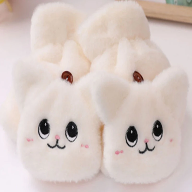 

Cartoon Flip Thick Gloves Cute Rabbit Ears Plush Gloves Girls Outdoor Women Kids Keep Warm Half Finger Foldable Mittens Women
