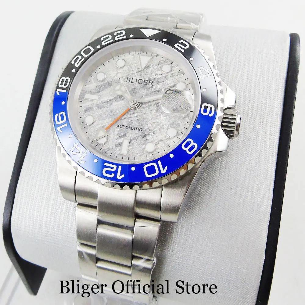 

BLIGER Self Winding Men Wristwatch Auto Date Sapphire Glass GMT Function 40mm Special Design Dial Mechanical Watch