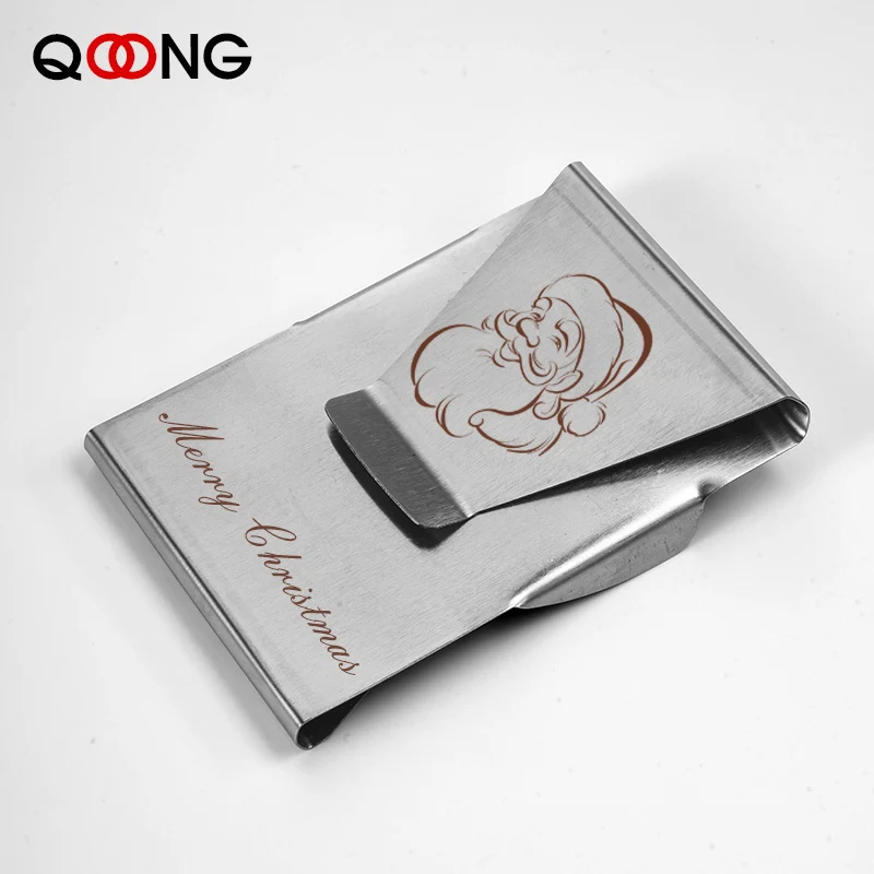 Двусторонний тонкий бумажник QOONG из нержавеющей стали с надписью на заказ зажим