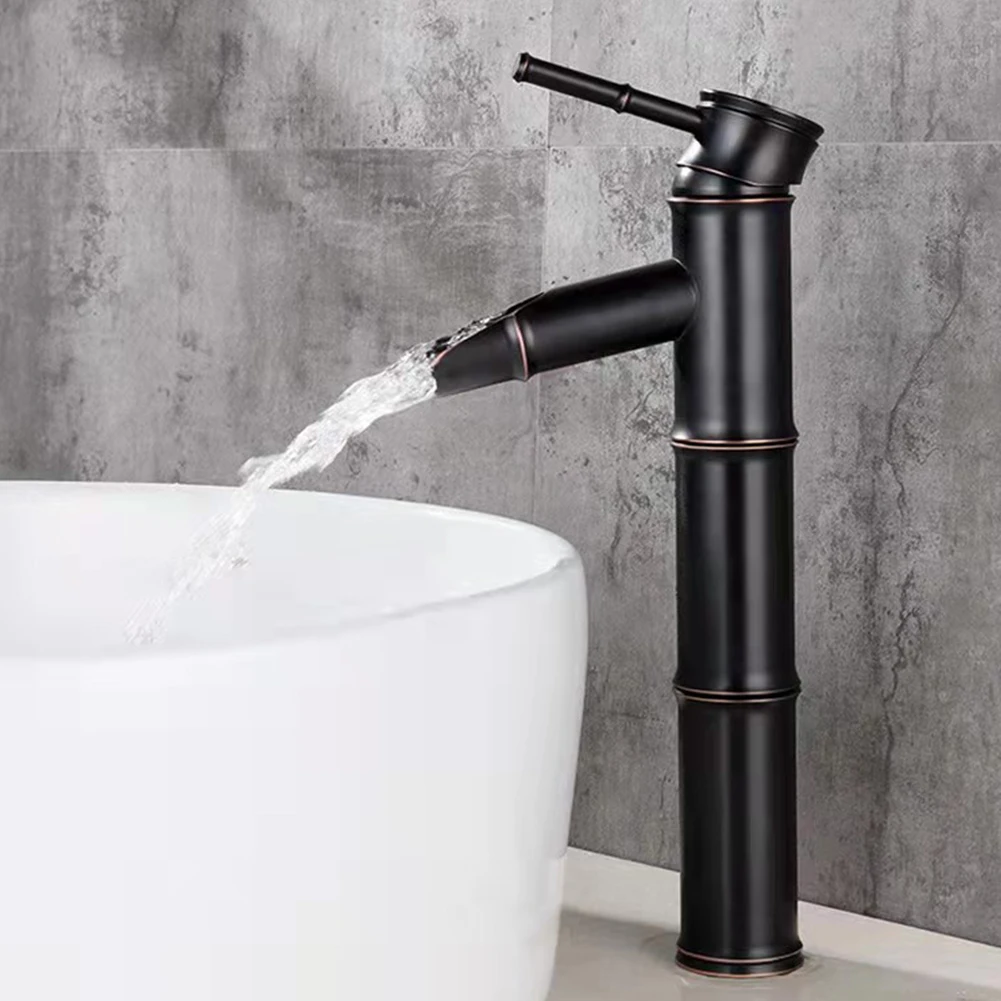

1PC Bathroom Basin Faucet Antique Brass Bamboo Shape Faucet Sink Cold And Hot Mixer Faucet Single Handle Single Hole Deck Mount
