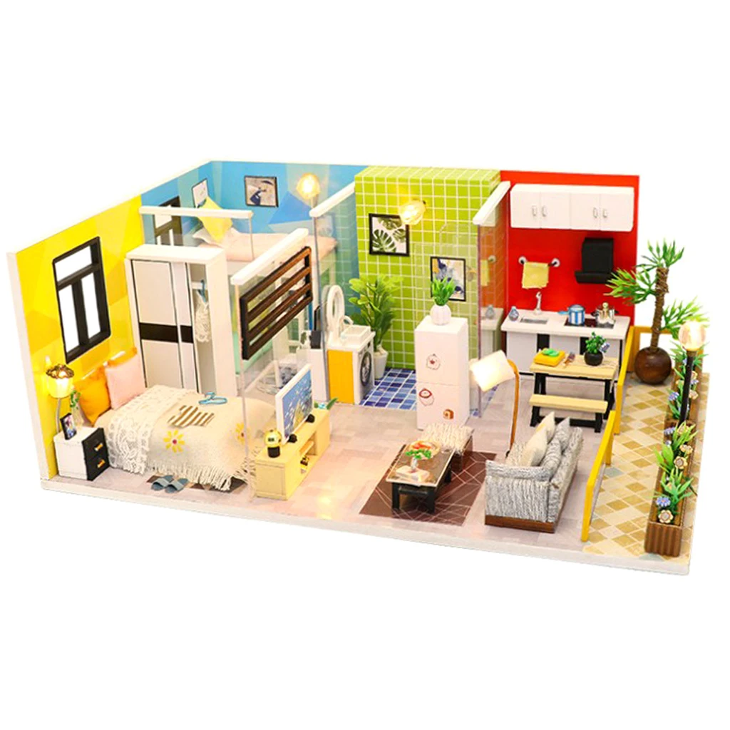 1:24 миниатюрный кукольный домик DIY Kit креативный романтический подарок для спальни-светодиодный пылезащитный чехол-простая жизнь