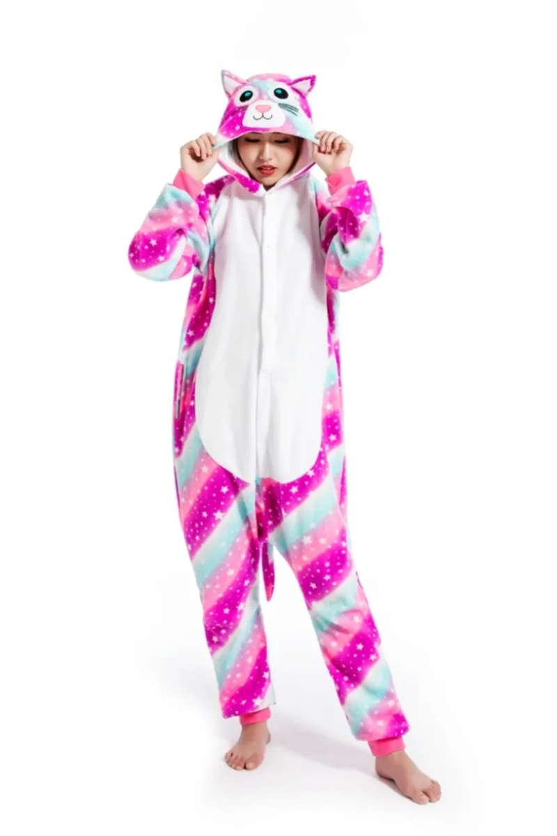 Кигуруми для взрослых звездное небо кошка пижамы Косплей Костюм Акула