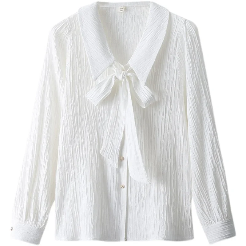 

White Bow Collar Blouse Women Long Sleeve Fashion Chiffon Shirt Female Elegant Women's Shirts Office Korean 2021 Fall