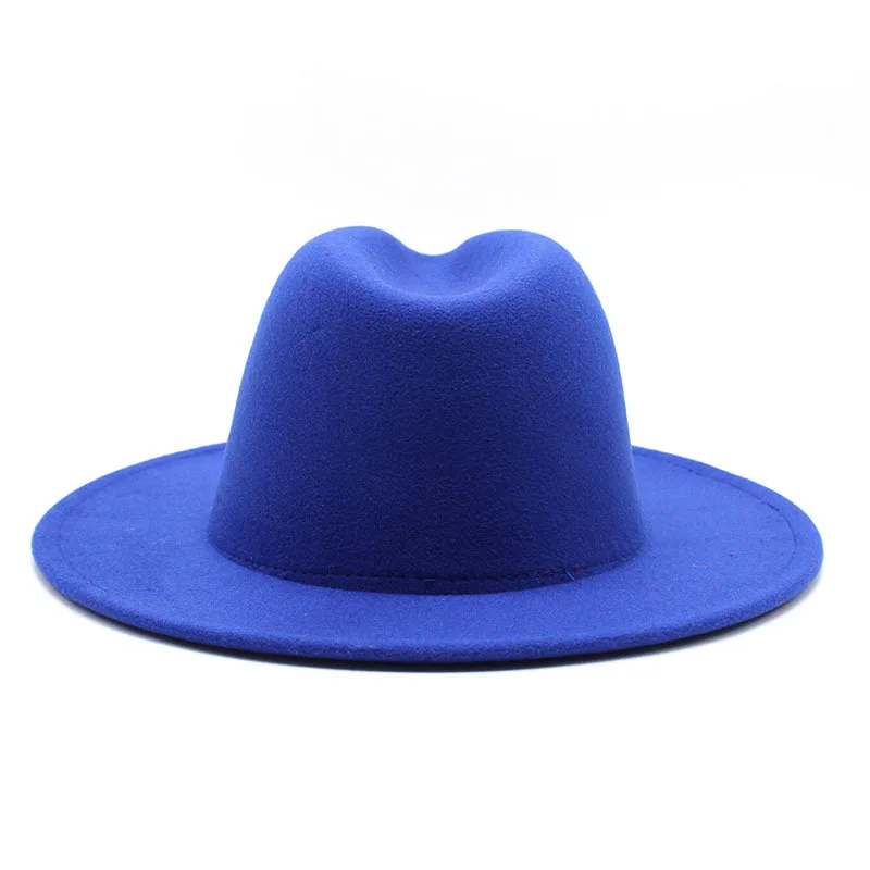 Модная ярко-синяя красная фетр для пэчворка шляпа женщин и мужчин с широкими