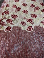 wine flowers brocade lace fabric 2021 latest african jacquard fabric high quality nigerian french jacquard lace with feather