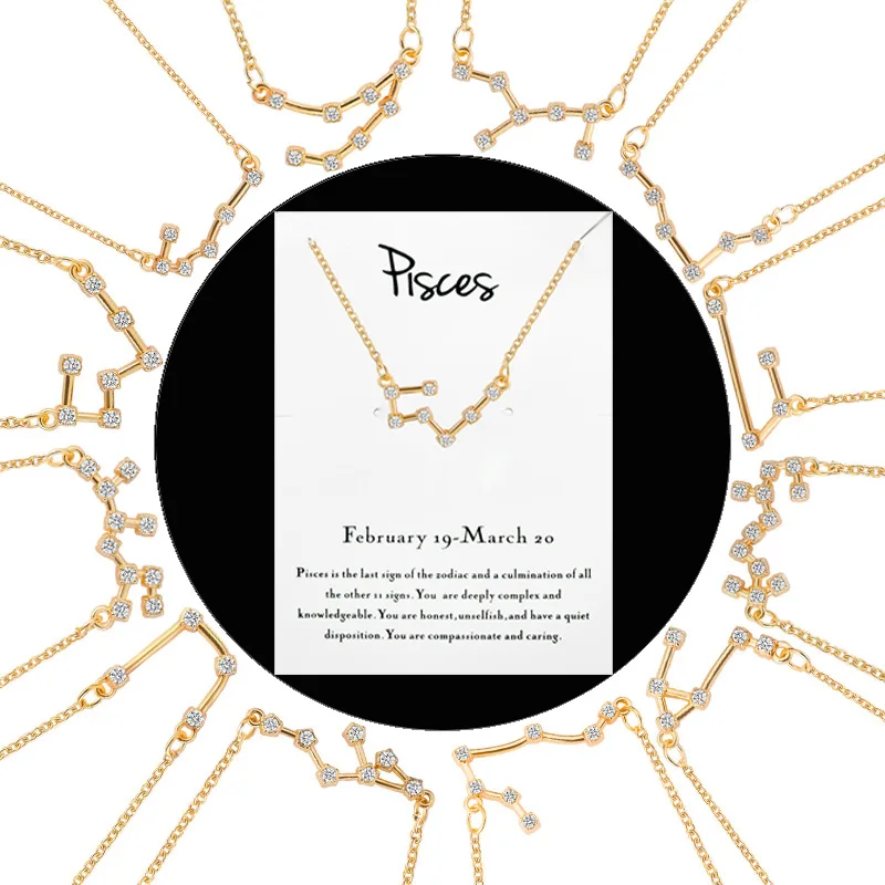 

Модное асимметричное ожерелье с подвеской 12 созвездий для женщин золотистый цвет тонкая цепь-Чокер ожерелья картонные ювелирные изделия
