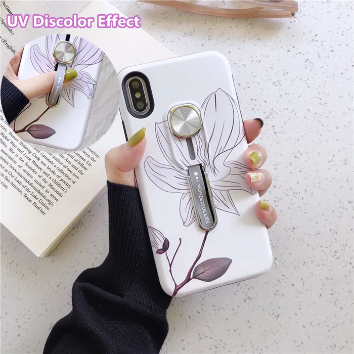 Чехол для телефона для iphone 11 pro XS Max XR X 6S 7 8 Plus, УФ-обесцвечивающая подставка, автомобильный держатель с магнитным кольцом-петлей, чехол для телефона для iphone 11 - Цвет: 03