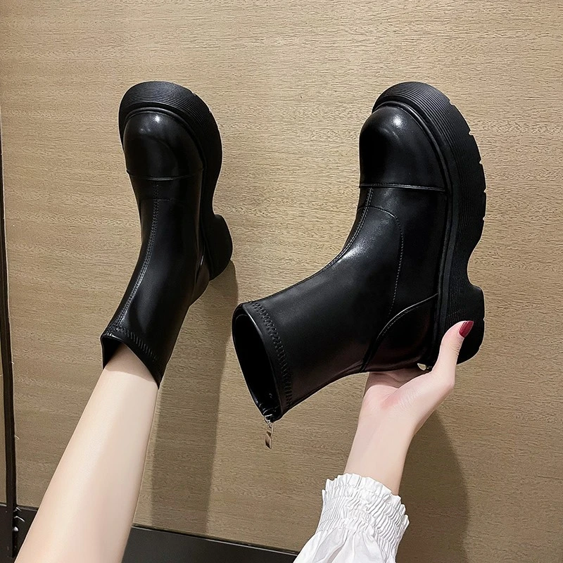 

Autumn Platform Women Ankle Boots Fashion Solid Color Comfortable Back Zipper Winter Keep Warm Boots Women Non-slip All-match