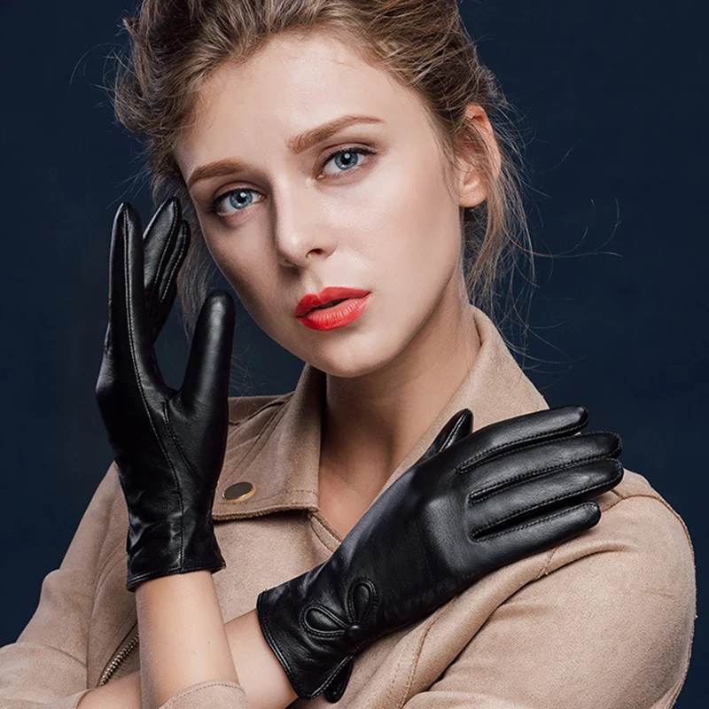 

Модные элегантные женские перчатки из натуральной кожи ягненка, высококачественные женские бархатные теплые теплые модные перчатки S2622