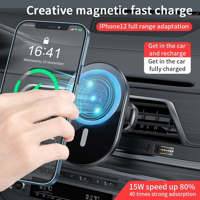 

Автомобильное беспроводное зарядное устройство для iPhone 12 12 Pro Max 12 Mini 15 Вт, магнитный держатель телефона для автомобиля, магнитный адсорбиру...