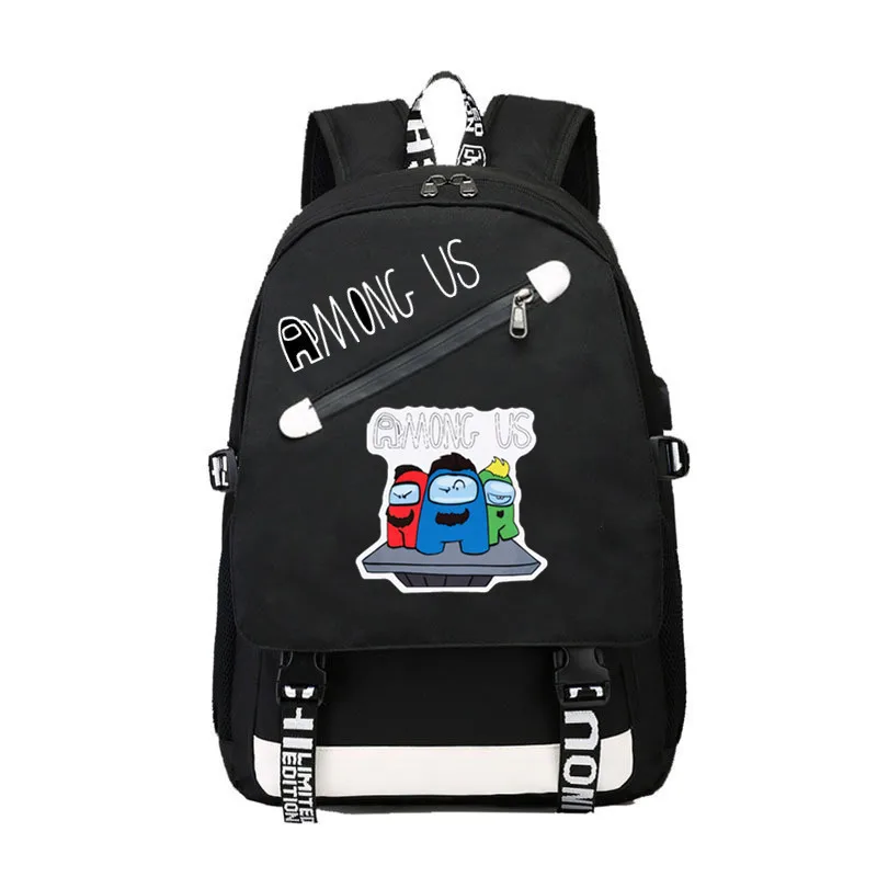 

Among Us Backpack with USB Interface Kids Teens Cartoon Anime School Bags Boys Rucksack Girls Knapsack Men Women Travel Bag Gift