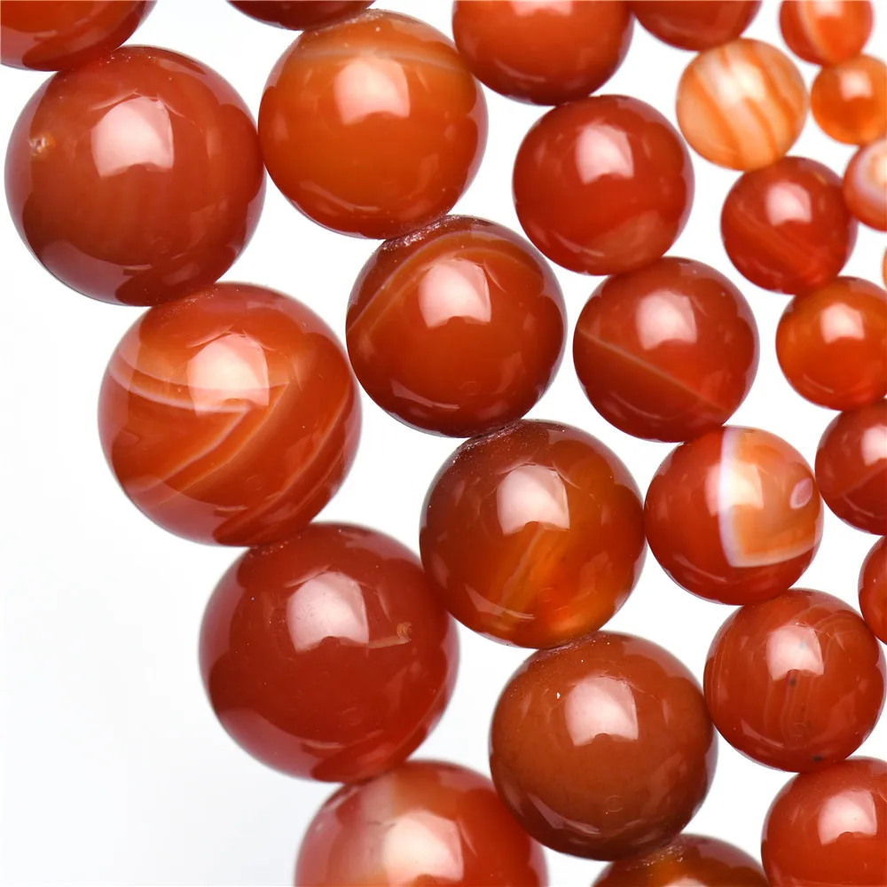Бусы из камня агата с натуральными красными полосками круглые бусины россыпью