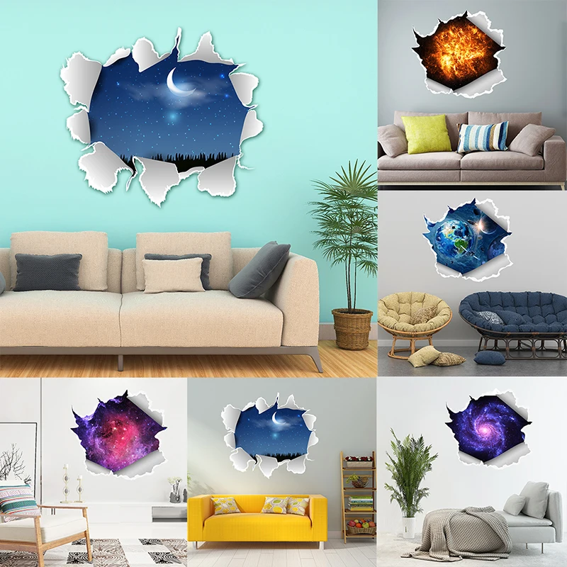 Настенные 3D наклейки со звездами и Вселенной серия сломанных наклеек для детей