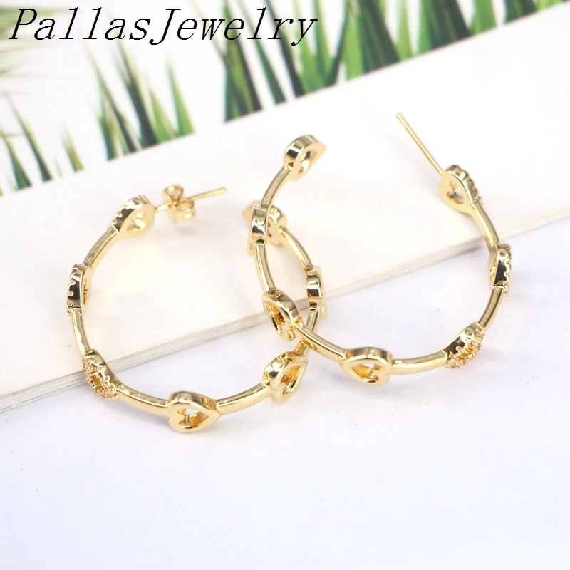 

5Pairs Cubic Zircon Fashion Stud Earrings New Circle Jewelry CZ Micro Paved Heart Earring Gold Color For Women