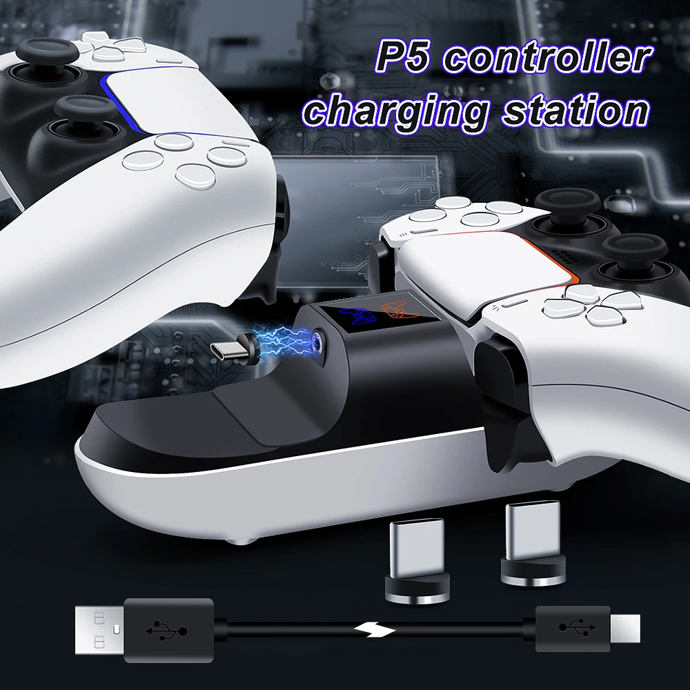 led wireless controller charging dock station 5v2a fast charger stand with 2 type c magnetic interface for playstation5 gamepad free global shipping