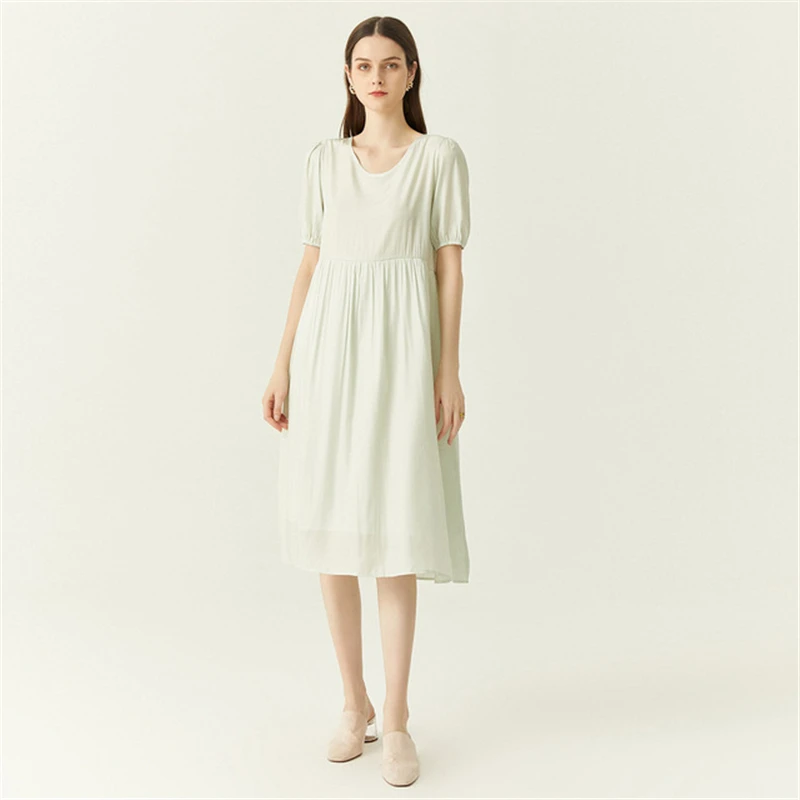 

Women's Open Back Dress Simple Temperament Long Round Neck High Waist Loose Dress Summer New Style 2021