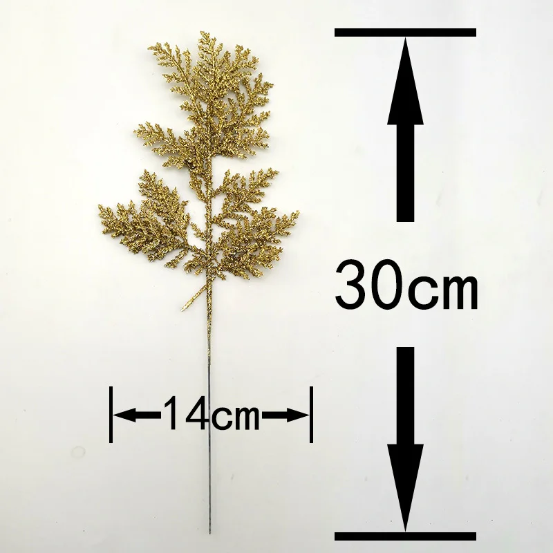 10pcslot artificial plants pine branches christmas tree decoration gold glittering sequin material home decor accessories free global shipping