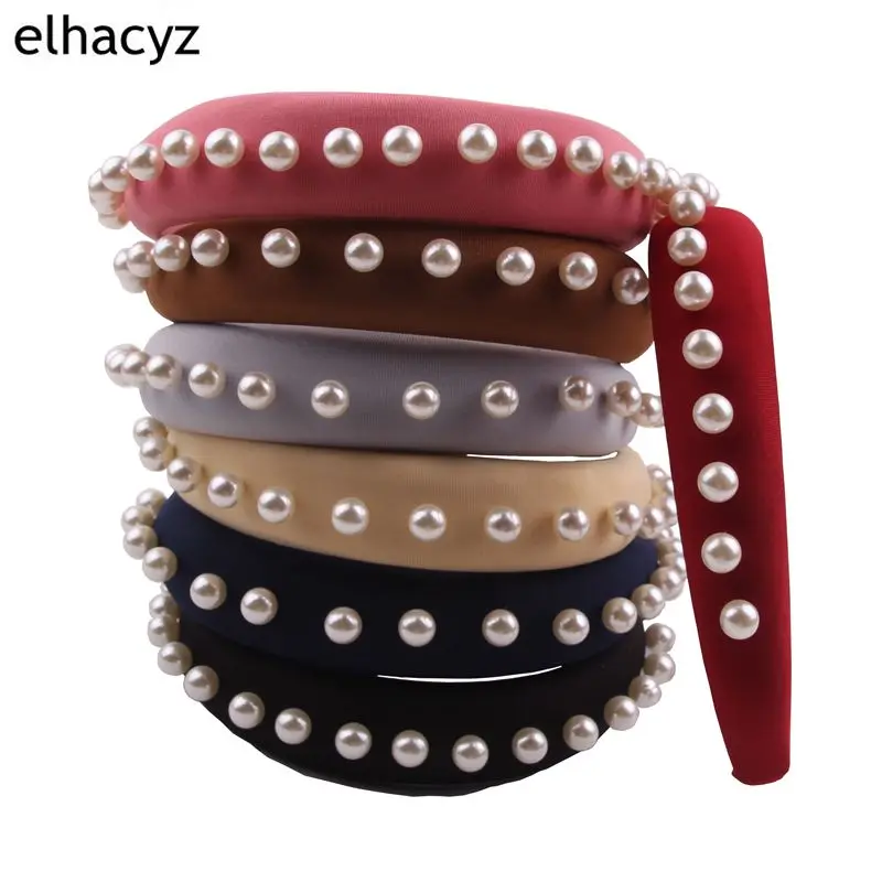 Ободок для волос с жемчугом Женский широкая элегантная повязка на голову
