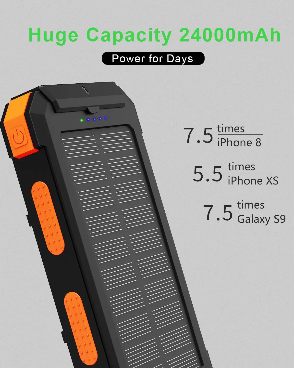 X-DRAGON Waterproof 24000mAh Solar Power Bank Портативный внешний аккумулятор с компасом для