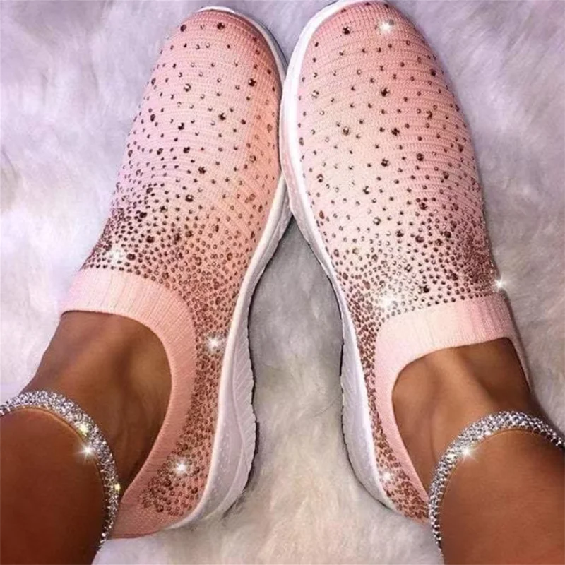 

2020 Hot Sale Female shoes Soft Sneakers Shiny Sock Shoes Woman Comfortable Casual Loafers Shoes Slip On Female Vulcanize Shoes