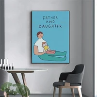blue background daughter in fathers arms fathers day great love cartoon abstract wall painting hd printing frameless poster