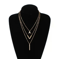 boho multi layer long chain necklace triangular hollow metal stick pendant necklaces for women fashion neck jewelry
