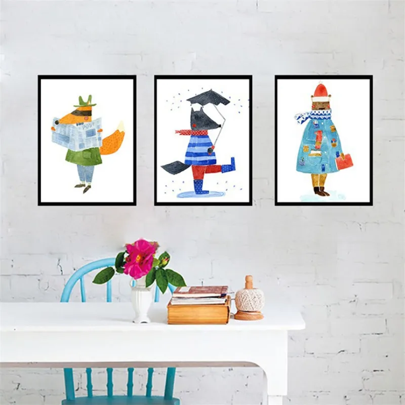 Мультяшное животное крокодил лиса волк детская настенная живопись на холсте