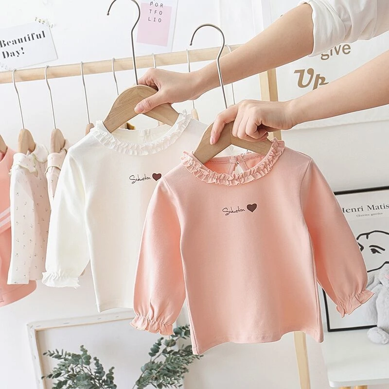 

Baby Girls T-Shirts Autumn Long-sleeved Casual Princess Clothes Toddler Kids Girls Love Pattern Blouse Tops Children Clothing