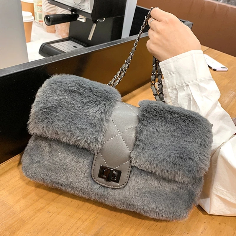 

High capacity Square Crossbody bag 2020 Winter New High-quality Soft Plush Women's Designer Handbag Chain Shoulder Messenger Bag