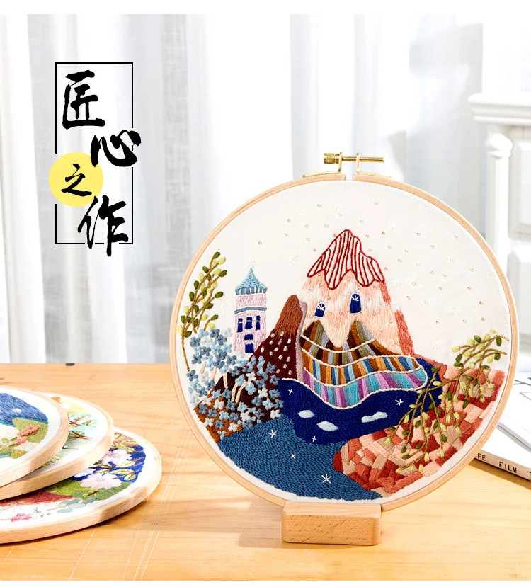 3D пейзаж DIY Вышивка Набор цветок вышивка крестиком с кольцо станины Вышивка Рукоделие Шитье художественный Декор