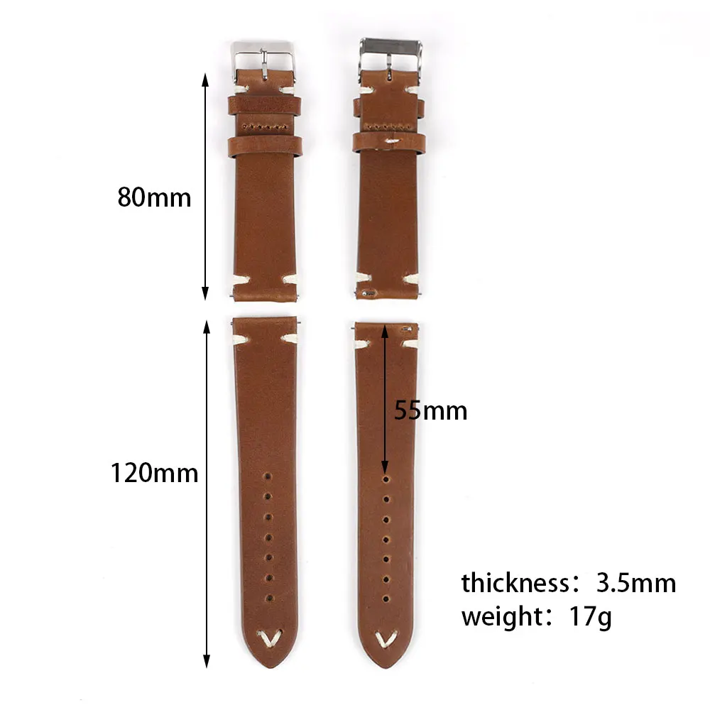 Retro Cow Leather Watch Strap 18mm 20mm 22mm 24mm High Quality Men Wristband Handmade Stitching Watchband Replacement Belts