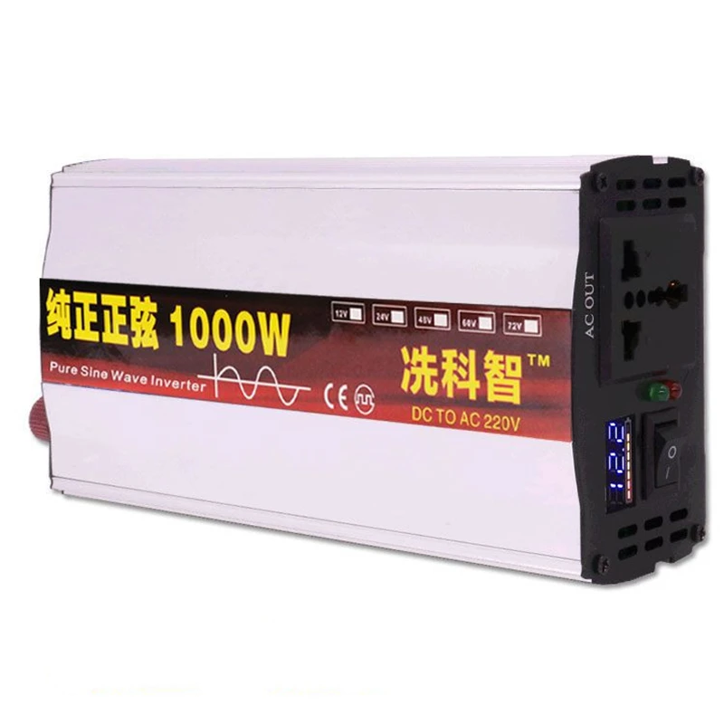 Автомобильный инвертор 600 Вт/1000 Вт DC 12 В/24 В/48 В в переменный ток 220 Чистый ЖК