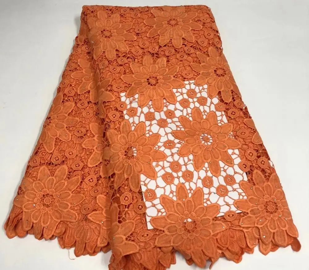 Nigerian Guipure Cord Lace Fabric Embroidery Stones Cord Lace Fabric High Quality Nigeria Lace Fabric ML8703