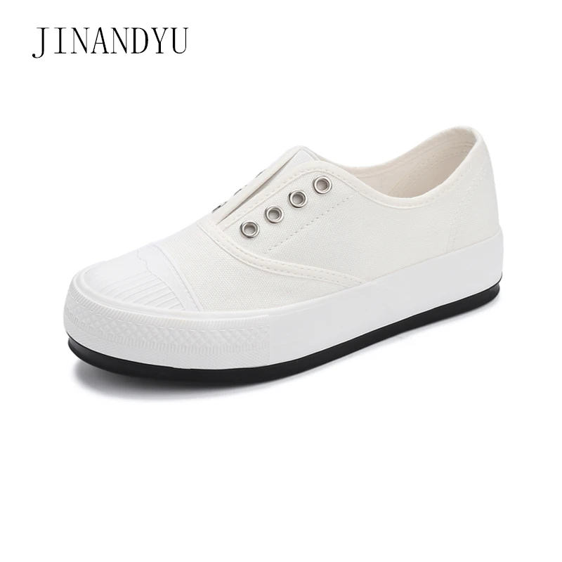 Женские парусиновые кроссовки с толстой подошвой осенние модные белого/черного