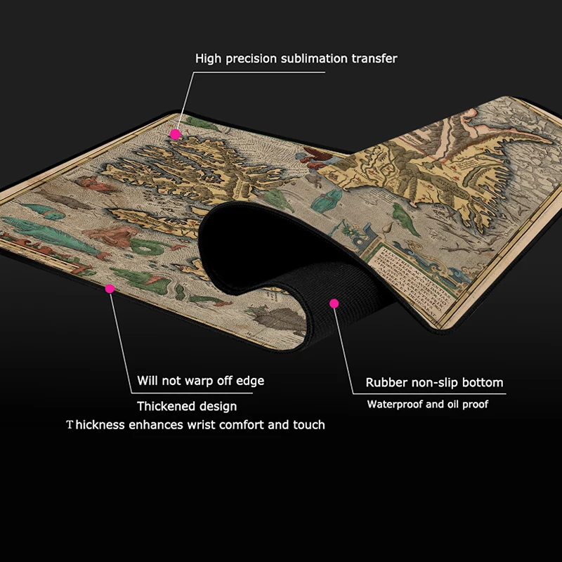 Игровой коврик для мыши с изображением старой карты мира исландский миф большой
