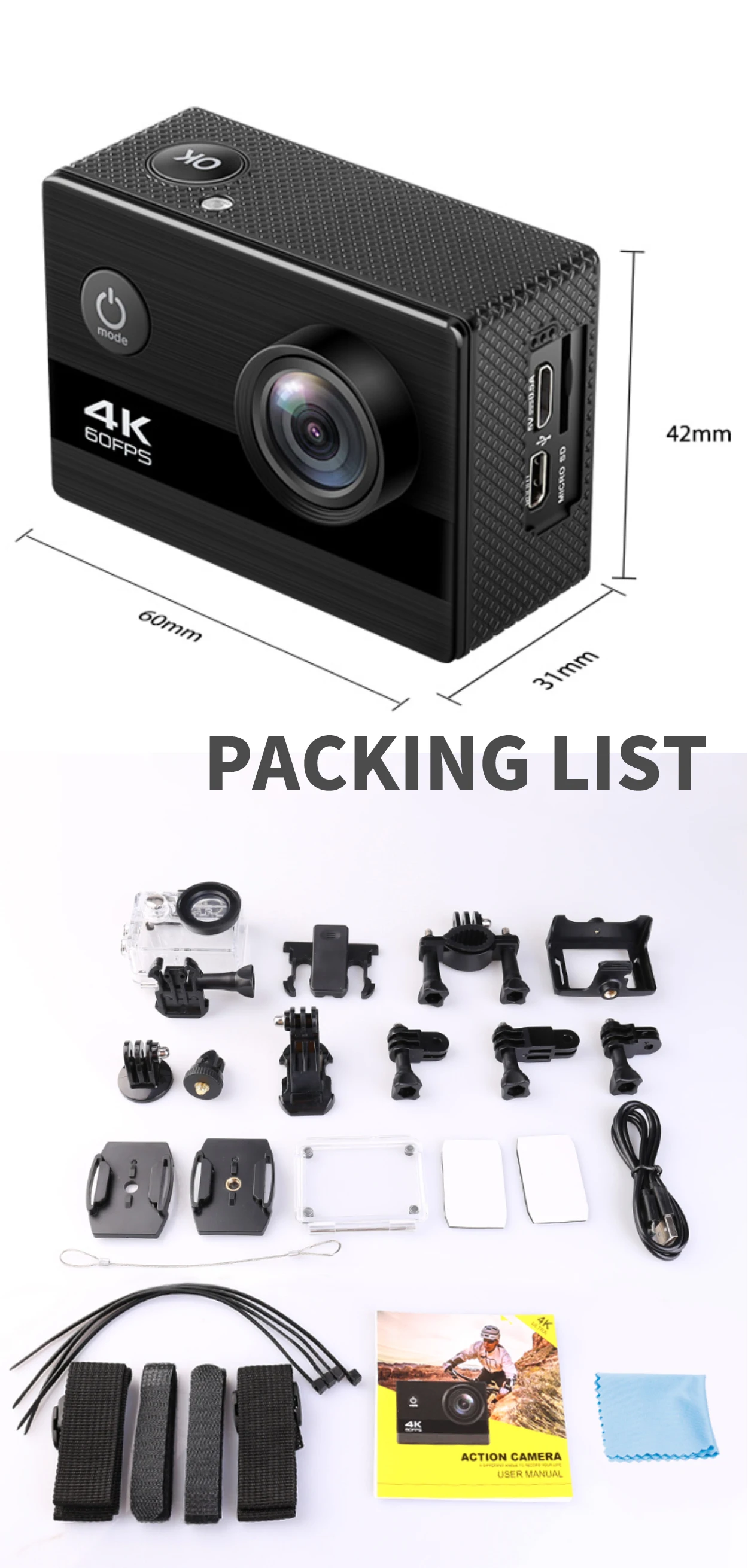 Экшн-камера Go pro Ultra 4 K/60FPS камера WiFi Спортивная экшн-видеокамера s 170D Подводная Водонепроницаемая камера 2,4 пульт дистанционного управления